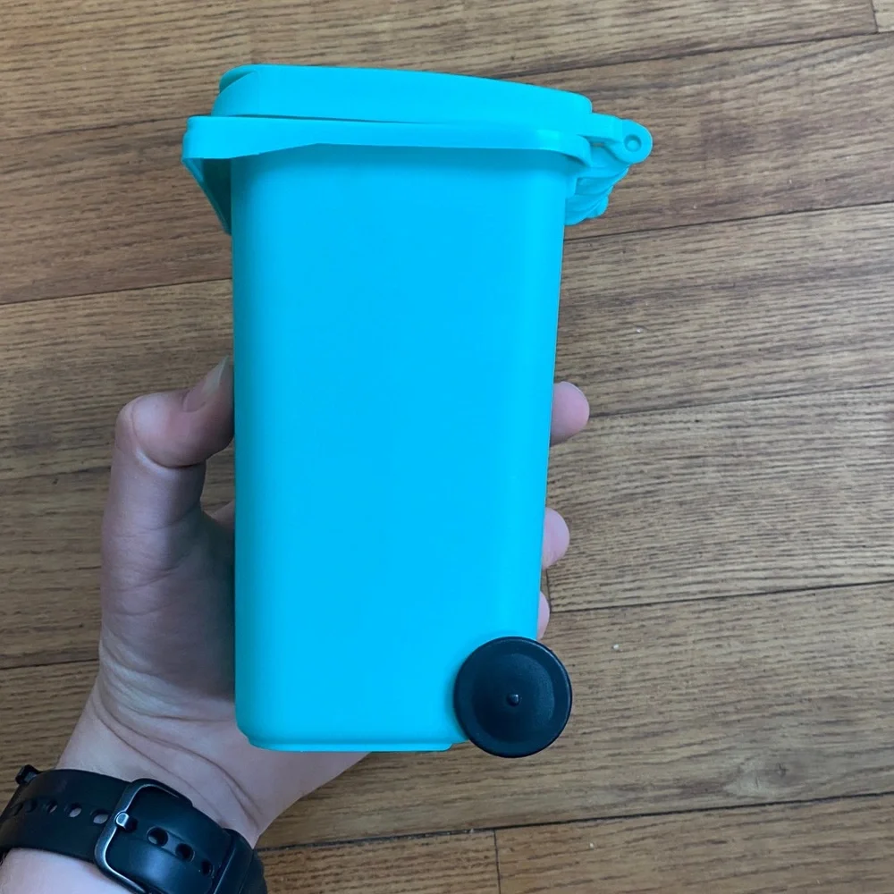 Pencil Holder MINI Recycling Bin For Desks w/ lid that opens- teal